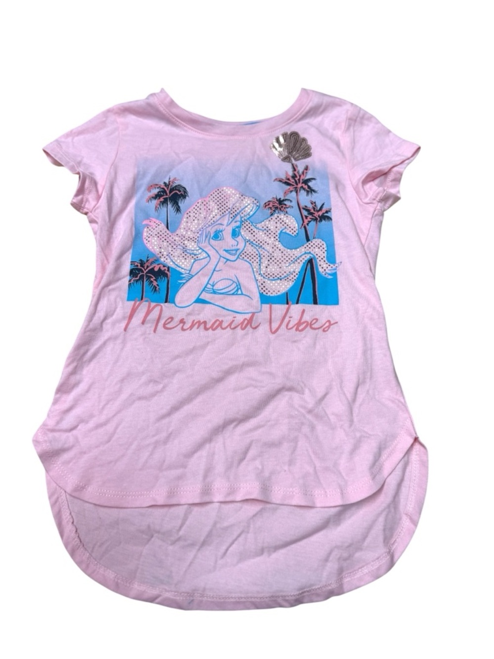Disney Princess Little Mermaid Pink "Mermaid Vibes" Graphic Tee girls